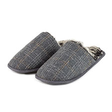 totes Mens Fur Lined Check Mule Slippers