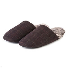 totes Mens Fur Lined Check Mule Slippers 