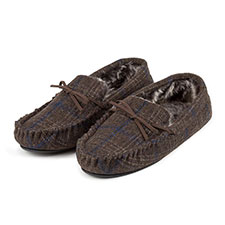 totes Mens Fur Lined Check Moccasin Slippers