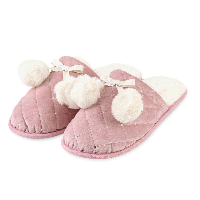 totes Ladies Quilted Mule Slipper With Fur Lining Pink