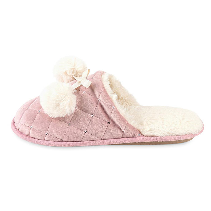 totes Ladies Quilted Mule Slipper With Fur Lining Pink