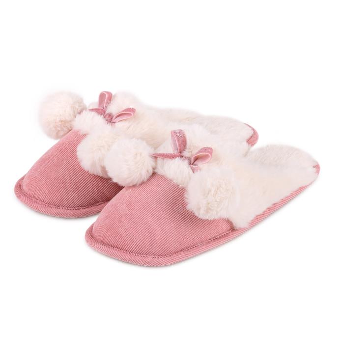 totes Ladies Cord Faux fur Lined Mule Slipper Pink