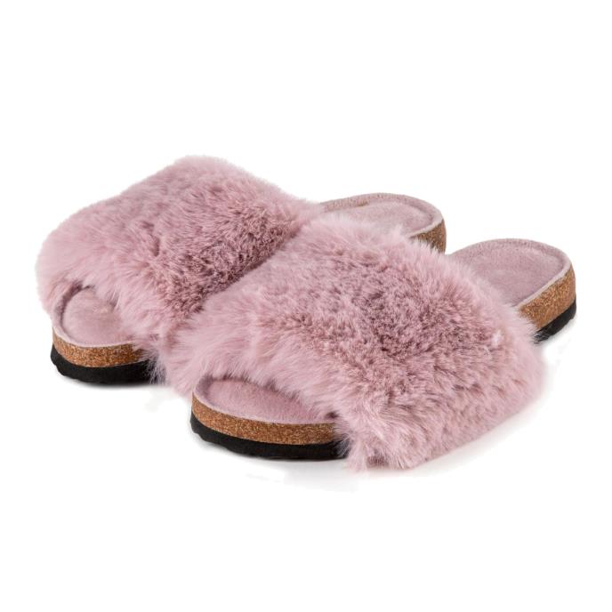 totes Ladies Faux Fur Sliders Pink