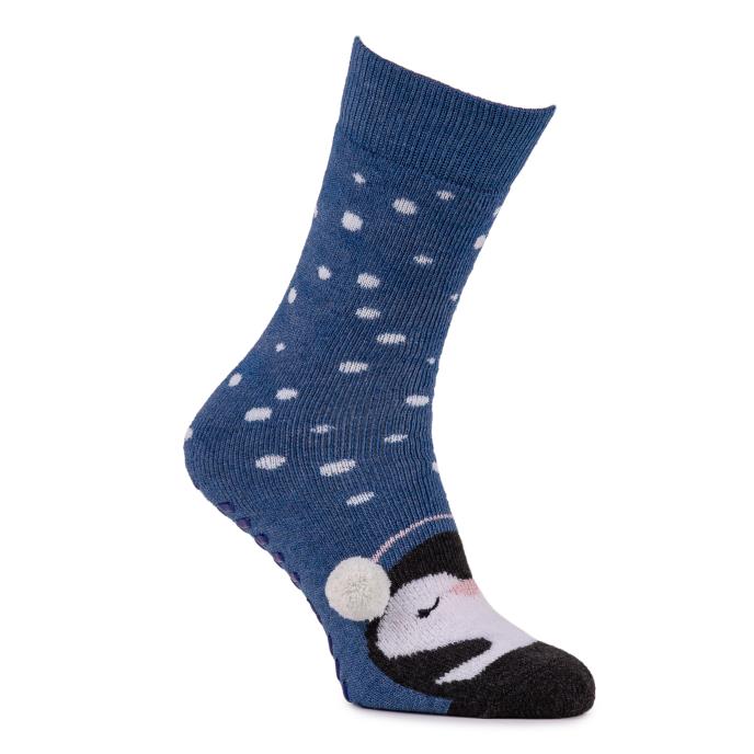 totes toasties Ladies Single Original Slipper Socks Blue Penguin