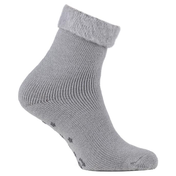 totes Ladies Brushed Bed Sock with Tread Grey