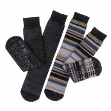 totes toasties Mens Original Slipper Sock (Twin Pack) Khaki/Black Stripe