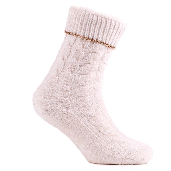 totes Ladies Sherpa Lined Chenille Cable Slipper Socks Cream