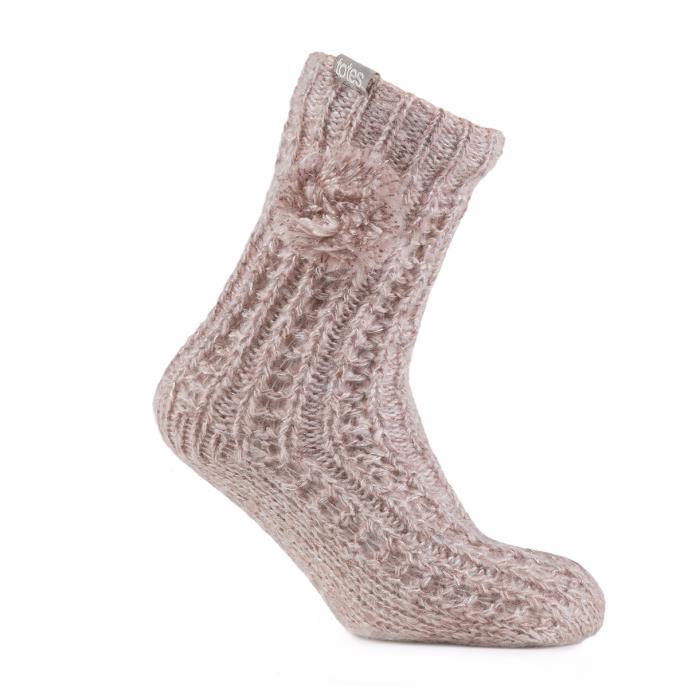 totes Ladies Luxury Sparkle Slipper Sock with Pom Pom Pink
