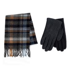 totes Mens Wool Blend Check Scarf and Glove Set