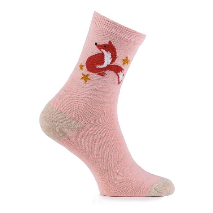 totes Ladies Novelty Ankle Socks Blush Pink Fox