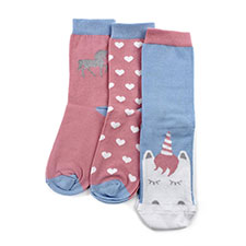 totes toasties Ladies Ankle Socks (Triple Pack) Pink Unicorn