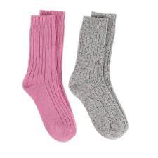 totes Ladies Twin Pack Ribbed Nep Wool Blend Socks Grey / Pink