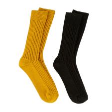 totes Mens Twin Pack Ribbed Wool Blend Socks Mustard / Green