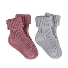 totes Girls Twin Pack Babies Turnover Socks Grey/Pink