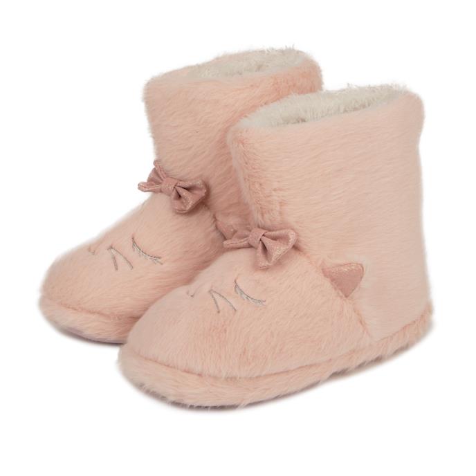 totes Kids Fur Cat Bootie Slippers Pink