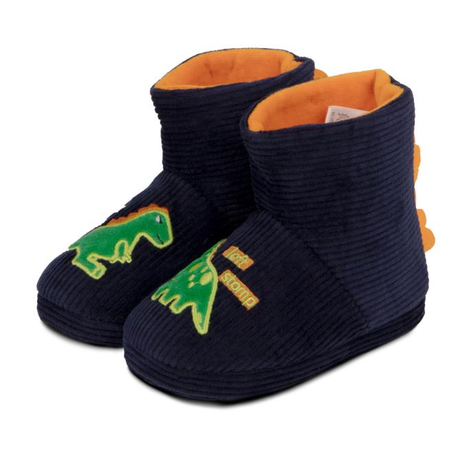 totes Kids Dino Cord Bootie Slippers Navy