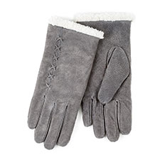Isotoner Ladies Suede Gloves with Sherpa Cuff Grey