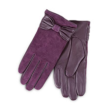 Isotoner Ladies Luxury Suede and Leather Gloves with Bow Plum