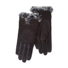 Isotoner Ladies Luxury Suede Gloves with Faux Fur Spill 