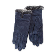 Isotoner Ladies Luxury Suede Gloves with Faux Fur Spill  Navy