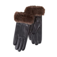 Isotoner Ladies Luxury Leather Gloves with Faux Fur Cuff  Black