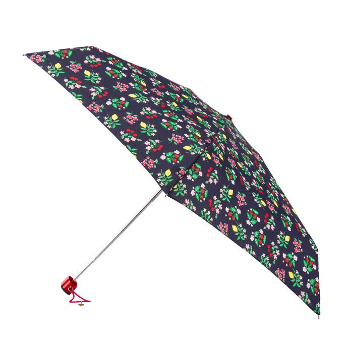 totes Compact Flat Fruit Ditsy Print Umbrella With Strawberry Charm (5 Section)