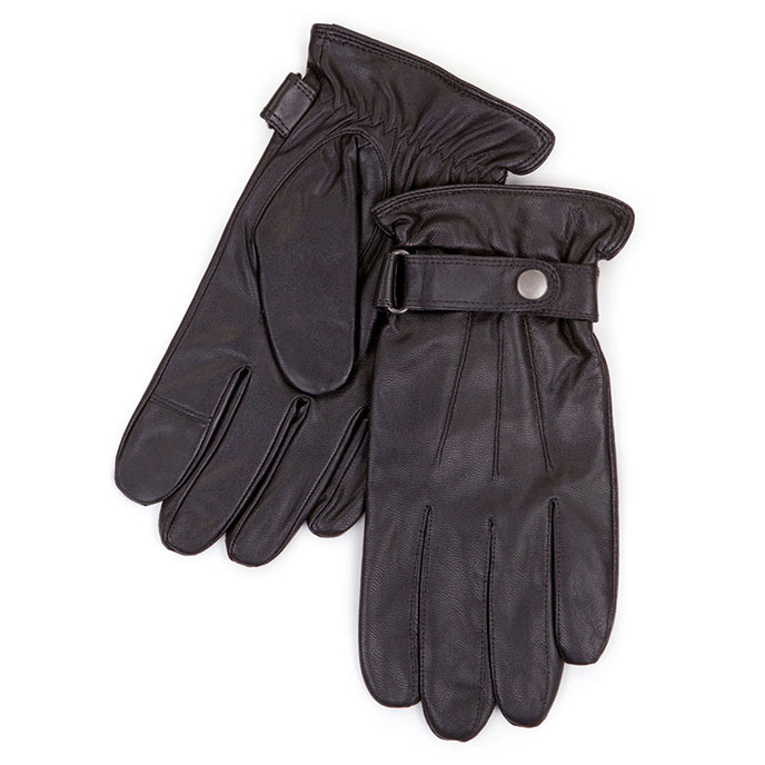 Isotoner Mens Smartouch Leather Gloves Black