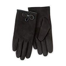Isotoner Ladies Faux Suede Gloves with Bow Black