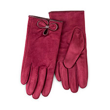 Isotoner Ladies Faux Suede Gloves with Bow Burgundy
