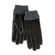 Isotoner Mens Smartouch Suede and Knit Gloves Black
