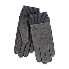 Isotoner Mens Smartouch Suede and Knit Gloves Grey