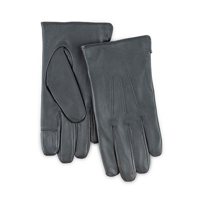 Isotoner Mens Smartouch Water Repellent 3 Point Gloves  Grey