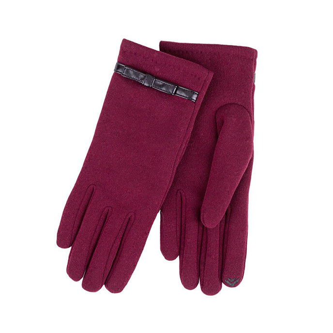  Isotoner Ladies Thermal Glove with Strap & Bow & Smart Touch   Berry