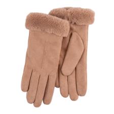 Isotoner Ladies Faux Suede Glove with Faux Fur Cuff Tan
