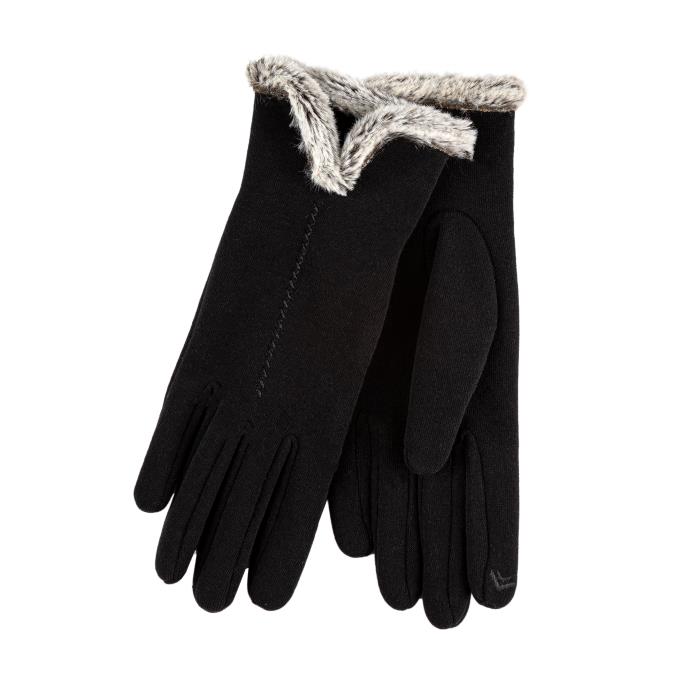 Isotoner Ladies Thermal Smartouch Glove With Tipped Fur Cuff Grey