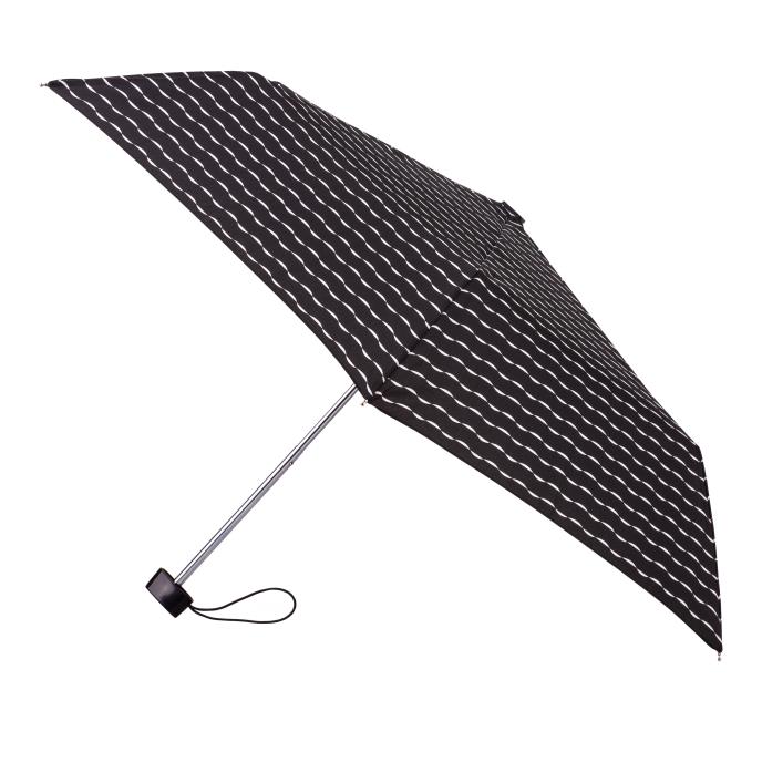 totes Miniflat B&W Wavy Stripe Print Umbrella (3 Section)