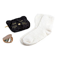 totes Ladies Novelty Cat Bag, Sock &amp; Mirror Gift Set 