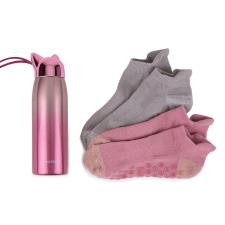 totes Ladies Stainless Steel Bottle &amp; Yoga Socks Set Pink