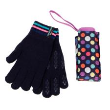 totes Compact Flat Navy Bright Dots &amp; Knit Glove Gift Set (5 Section)