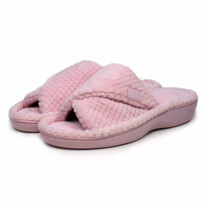 Isotoner Ladies Popcorn Turnover Open Toe Slippers Pink