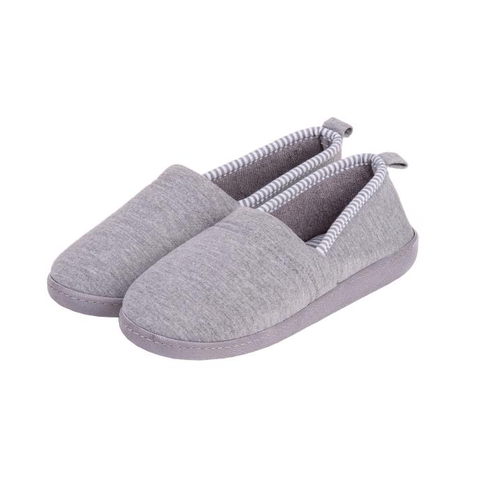 Isotoner Ladies Striped Full Backed Slippers Grey