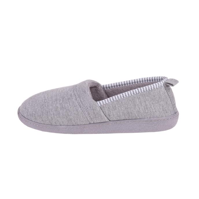 Isotoner Ladies Striped Full Backed Slippers Grey
