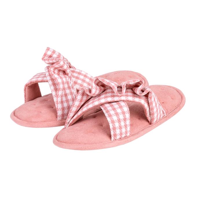 Isotoner Ladies Frill Open Toe Slippers Pink