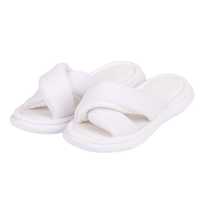 Isotoner Ladies iso-flex Waffle Open Toe Slippers White