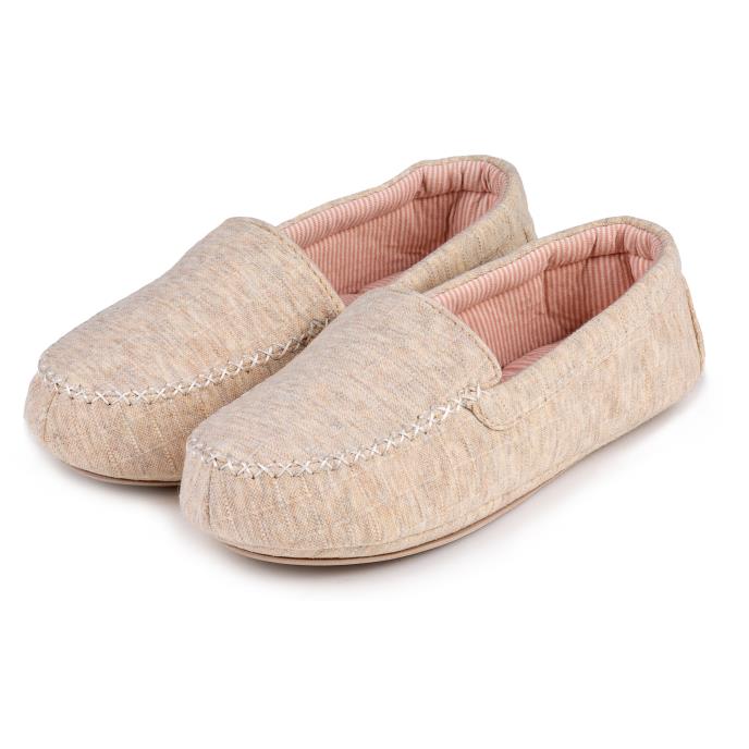 Isotoner Ladies Textured Moccasin Slippers Natural