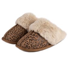Isotoner Ladies Real Suede Mule with Fur Cuff