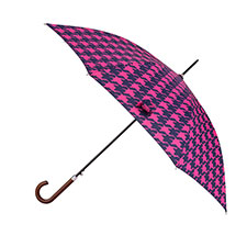 totes Auto Walker Wood Handle Pink & Navy Dogtooth Print Umbrella