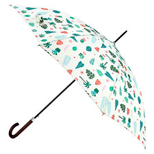 totes Tropical Print Auto Walker Umbrella with Wood Handle