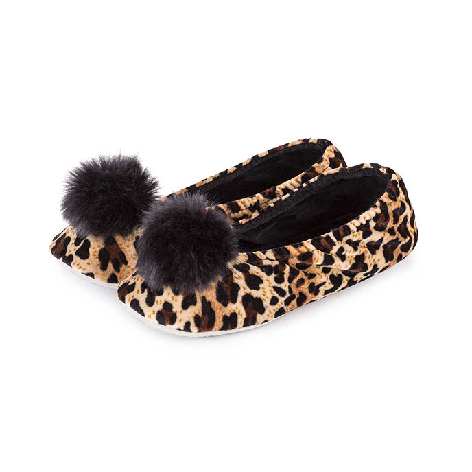 Isotoner Ladies Ballerina Slippers Panther with Black