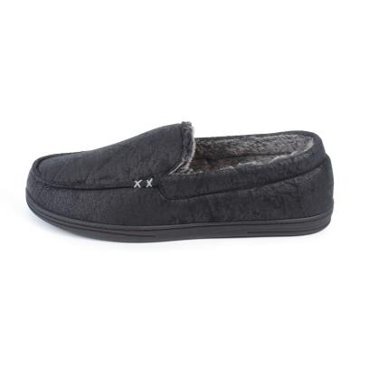 Isotoner Mens Distressed Moccasin Slippers Black